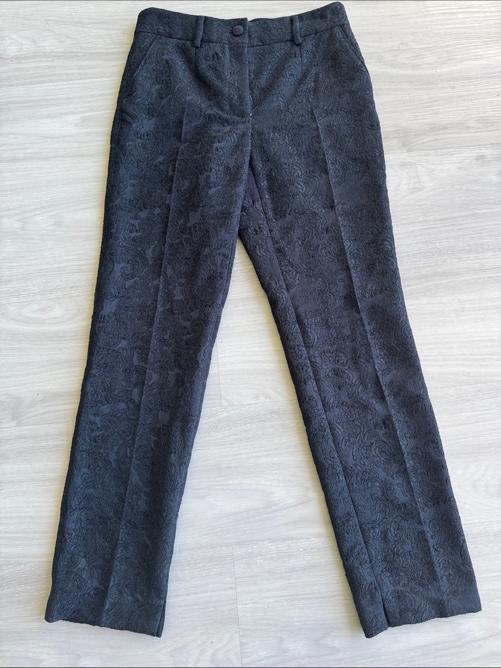 Dolce & Gabbana Black Floral Jacquard Tailored Pants Trousers IT 38